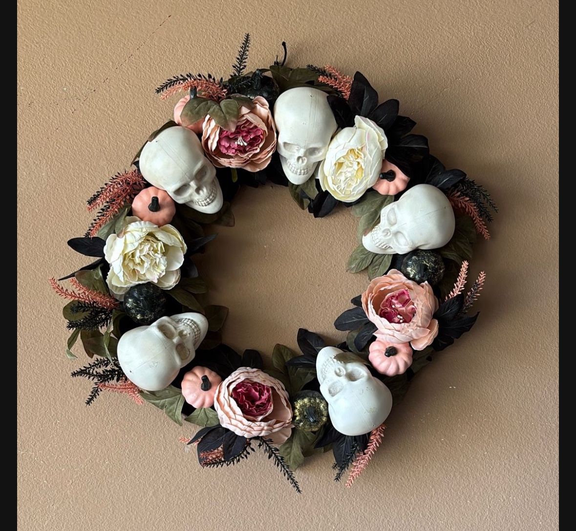 Halloween Skull Pink And Black Wreath