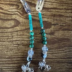 Silver Hair Clips With Beads And Lion Charms 