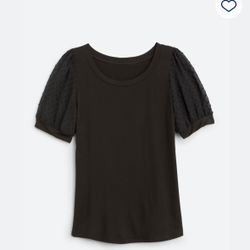 BEACON Kennedy Puff Sleeve Knit Top Medium Black