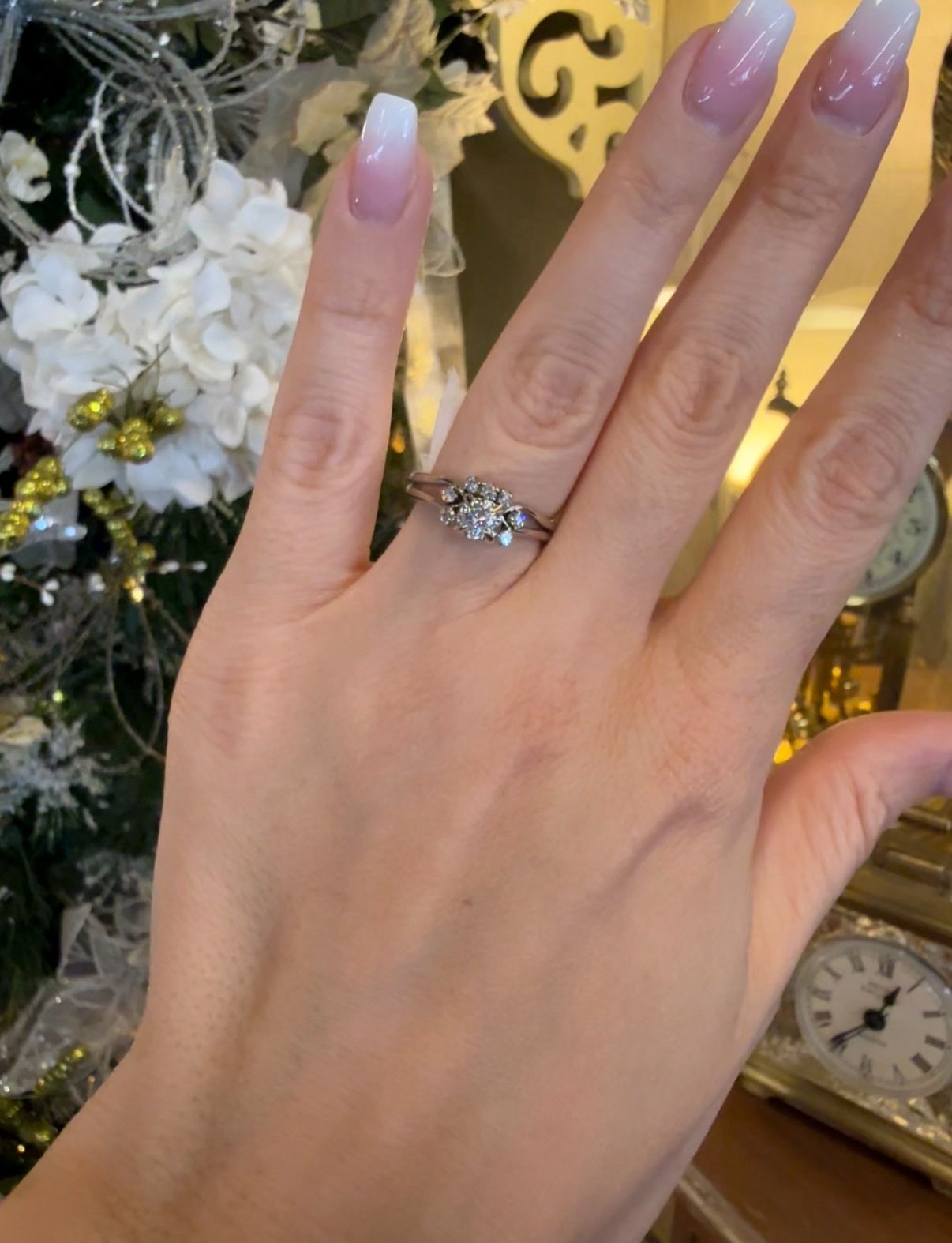 14K Gold Natural Old European Cut Diamonds Estate Ring