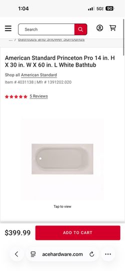 Right side American Standard Princeton Pro 14 in. H X 30 in. W X 60 in. L White Bathtub