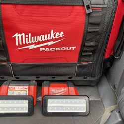 Milwaukee Packout 15” Structured Tool Bag And  2 Milwaukee M12 Lights