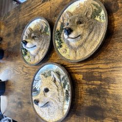 Vintage Collector 3D Wolf Wall Plates Set