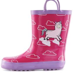 KomForme Kids Girl Boy Rain Boots, Waterproof Rubber Printed with Handles