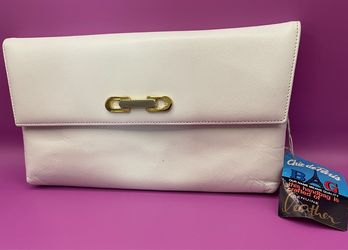 VTG Chic de Paris White Leather Shoulder Bag Gold Chain Strap Clutch NWT Purse