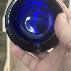 Round Blue Cobalt Glass Single Slot Vintage Ashtray