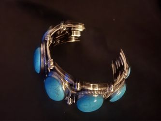Beautiful Silver-Tone Cuff Bracelet with Turquoise Stones
