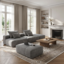 Denver 142" Modular Chenille Fabric Oversized Sofa with Soft Cushions and 4 Pillows