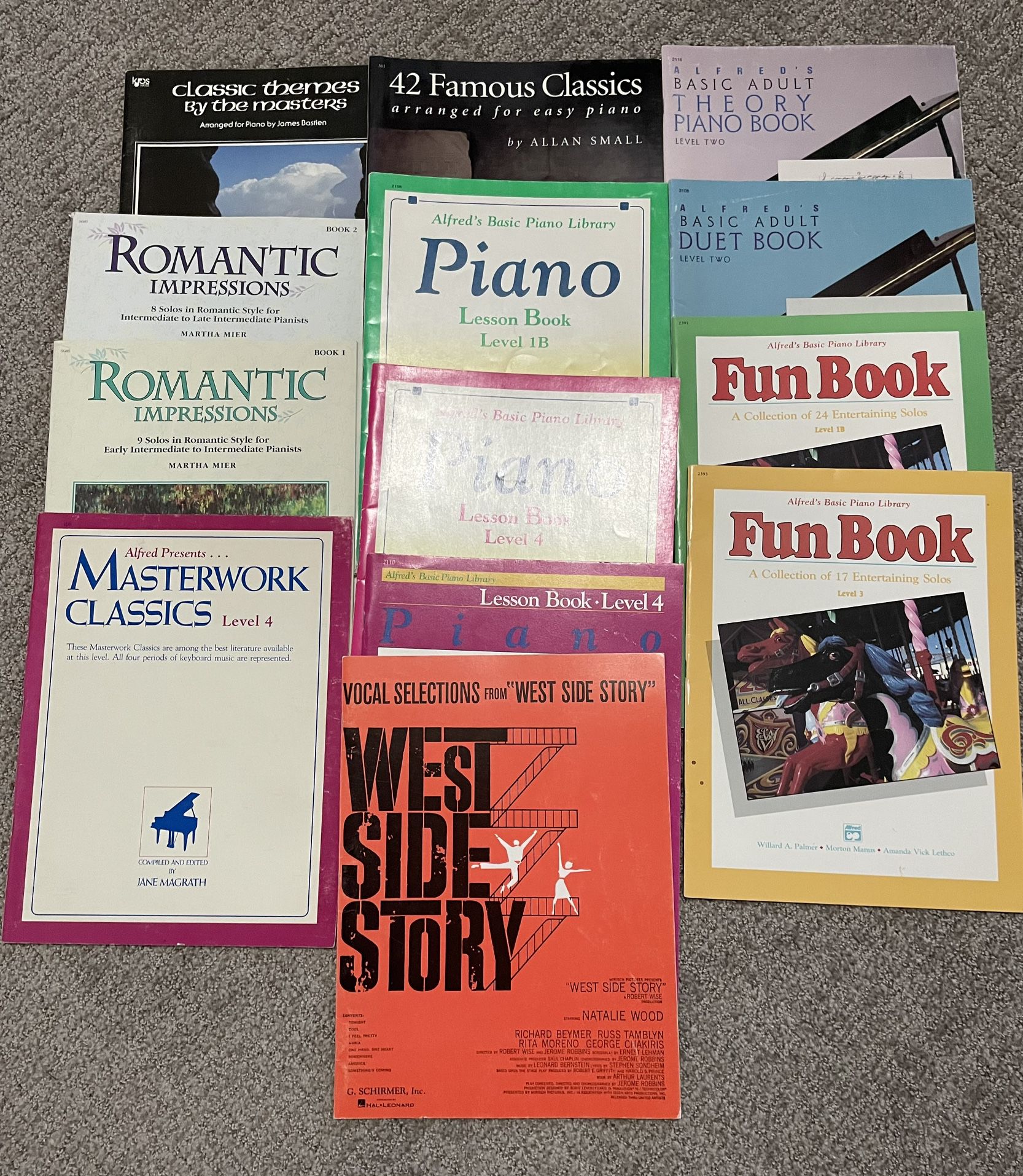 Alfred’s Basic Piano Library Lesson Books Lot Of 13 Plus West Side Story