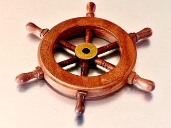 6 " SHIP WHEELS HARD WOOD WITH BRASS CENTER HUB NEW!
