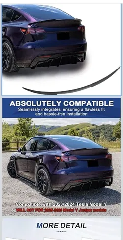 Tesla Model Y Rear Trunk Spoiler Wing Tail Gloss Carbon Fiber Look 2020-2025