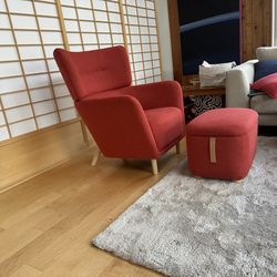 IKEA OSKARSHAMN Wing chair with ottoman, Tonerud red
