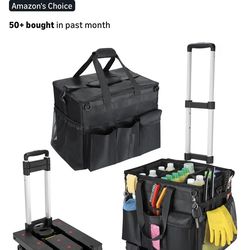 Housolution Extra Large Rolling Cleaning Caddy Bag with Detachable Trolley, Upgraded 360° Free Rotating with 5 Wheels and Dust-Proof Lid, Professional