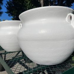 White Clay Planters 15” Tall X 20” Wide X 15” Mouth Opening $55 Each