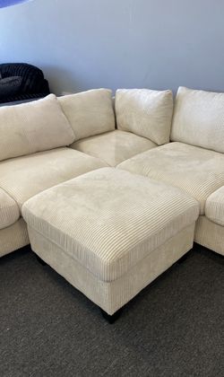 IVORY Plush Corduroy 99x99 sectional sofa with ottoman sectional sofa $549