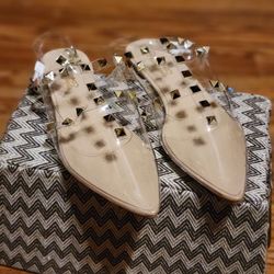 Clear Studded Ankle Strap Flats