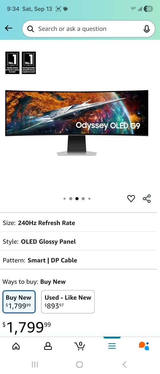 Samsung 49" Odyssey OLED G9 Gaming Monitor