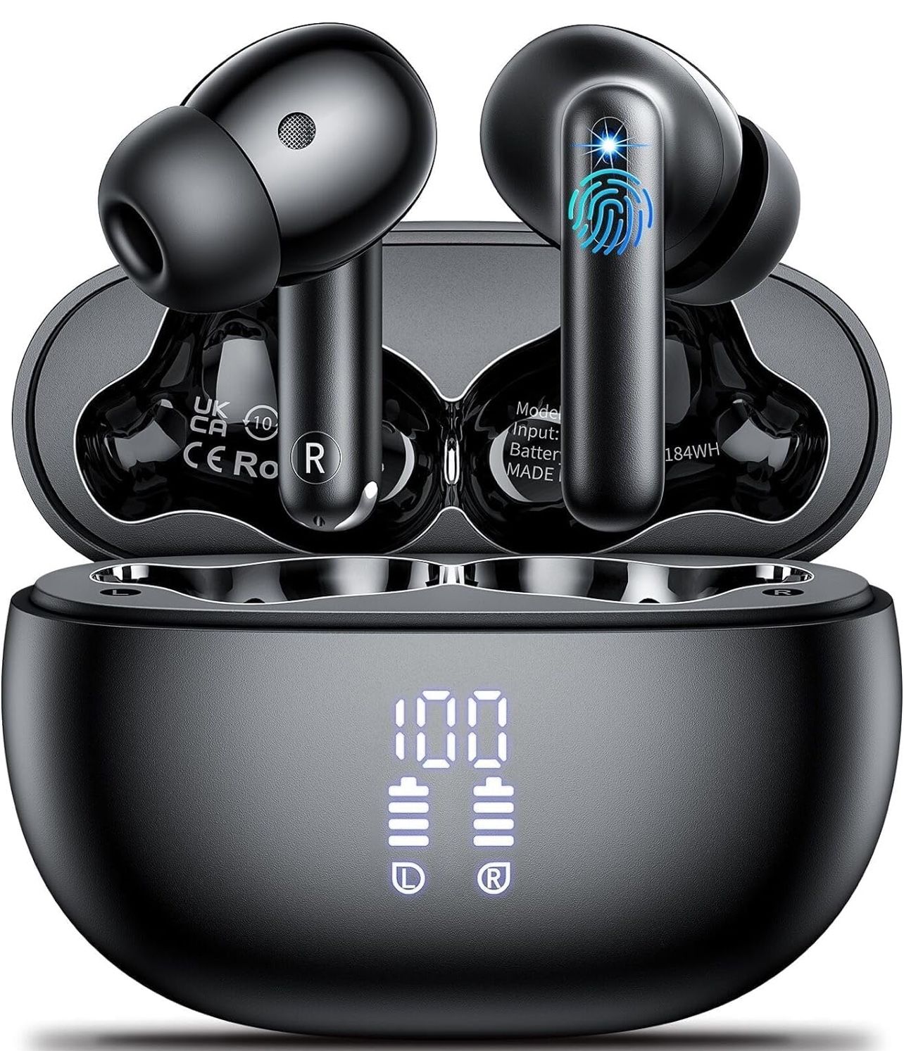 Wireless Earbuds, Bluetooth 5.3 Bass Stereo Headphones with 4 ENC Mic,42H Playtime Ear Buds with Charging Case LED Display,Sport Earphones IPX7 Waterp
