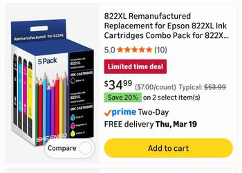 822XL Remanufactured Ink Cartridges 5-Pack