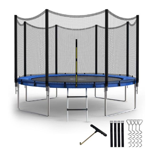 Simple Deluxe Recreational Trampoline with Enclosure Net,Wind Stakes, 12FT - Outdoor Trampoline for Kids and Adults Family Happy Time, ASTM Approved -