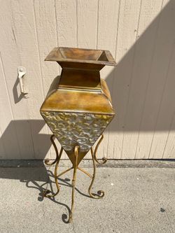 Gold Metal Plant Stand with Embossed Planter