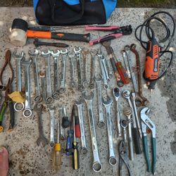 50 piece used tools and dremel , craftsman, allied, chrome vanadium, cen tech etc awp bag included 