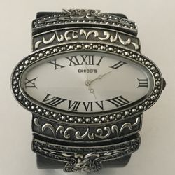 Chico Cuff Watch With Black Leather 