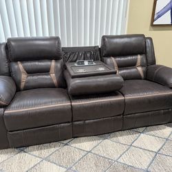Beautiful Brand New Chocolate Brown Dual Reclining Sofa