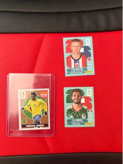 Vinicius Junior, Erling Haaland, and Raúl Jiménez International Panini Cards