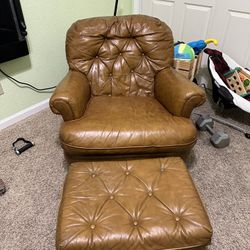 Brown Leather Chair With Ottoman 