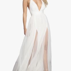The Windsor Long Formal Tulle Sleeveless V-Neck Tulle Ball Gown with High Front Slits Dress Size M 