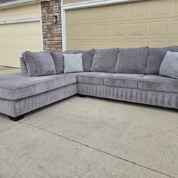 Like New 2 Piece Gray Sectional Sofa W/ Sleeper Pullout- Free Delivery 