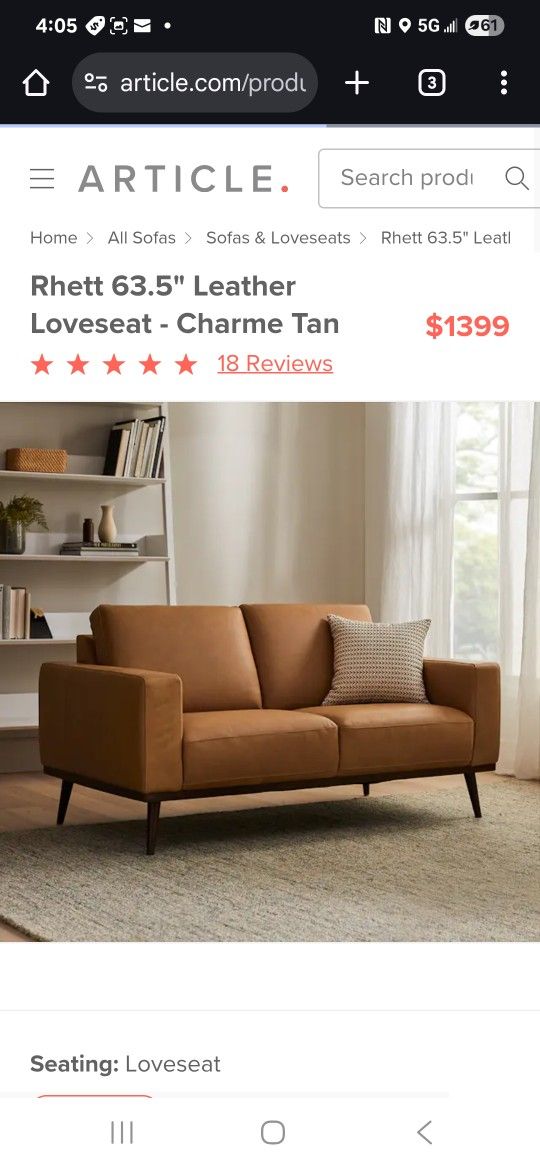 Rhett Charme Tan Leather Loveseat 