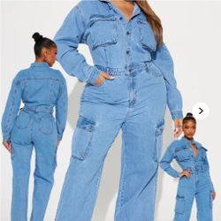 Denim Cargo Jumpsuit 