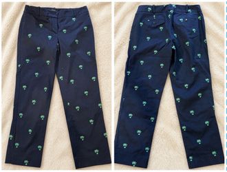 Talbots Signature navy pants with green embroidered palm trees size 2