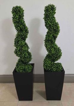 *** NEW LOW PRICE *** PAIR of 3ft Faux Boxwood Spirals in 16in Black (or White) Planters (2 for $80) @ Lasting Creations