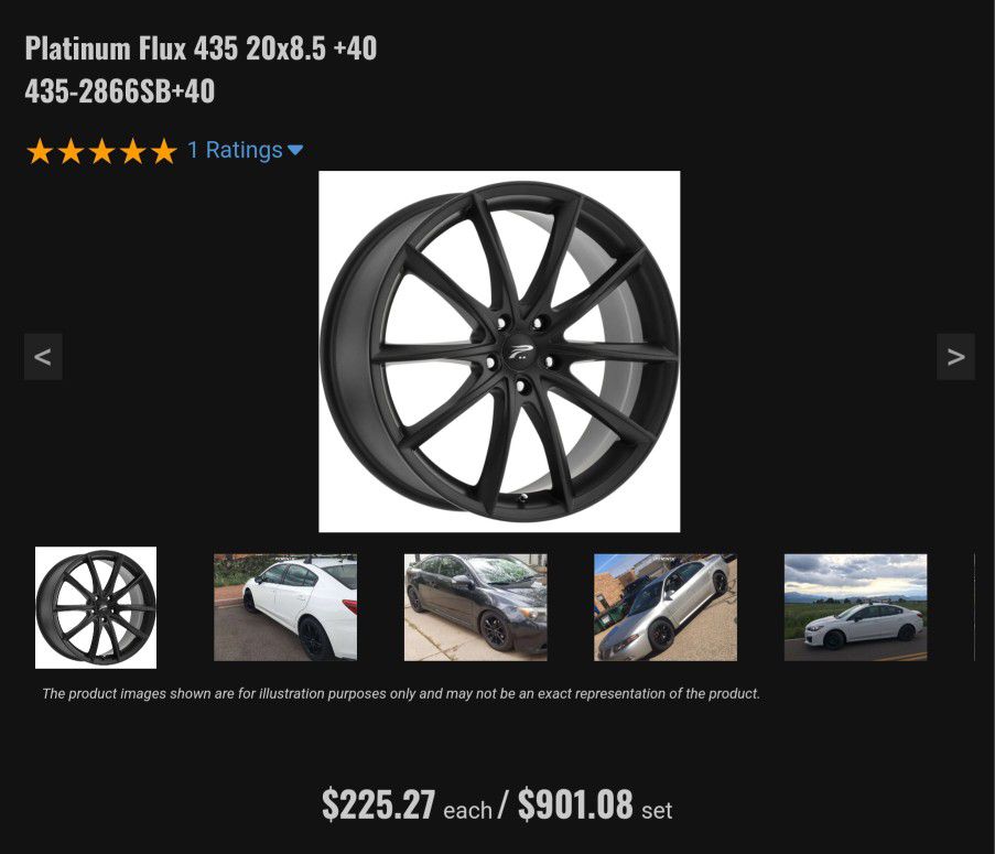 4 × Platinum Flux  435 Wheels 20x8.5 +40