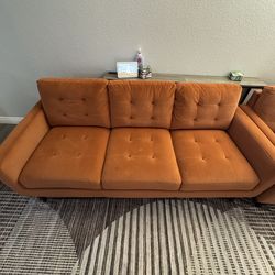 Mid-Century Modern Burnt Orange Sofa + Matching Armchair