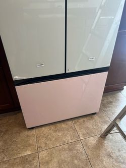 Samsung bespoke 3door French refrigerator in panels set in Pink Rose!