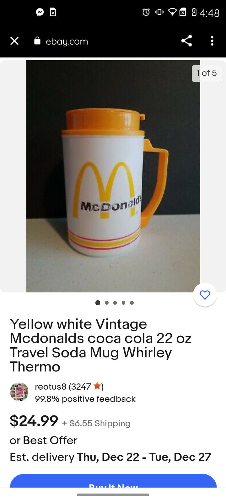 1987 Vintage Yellow Mcdonalds Coca Cola Cup