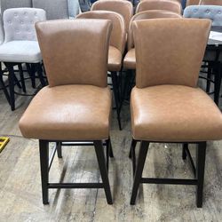 CHITA Modern 26" Counter Height Swivel Barstool Set of 2, Comfortable Faux Leather Swivel Stool, Saddle Brown