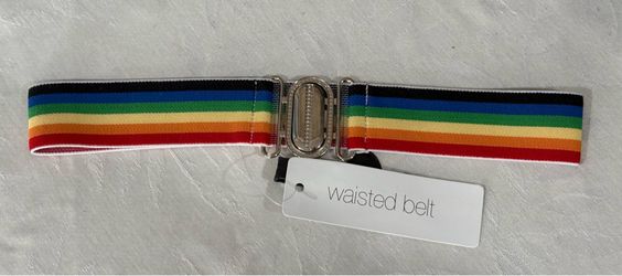 Elastic Women’s Stretchy Rainbow Belt with Silver Buckle & Clasp – New with Tags
