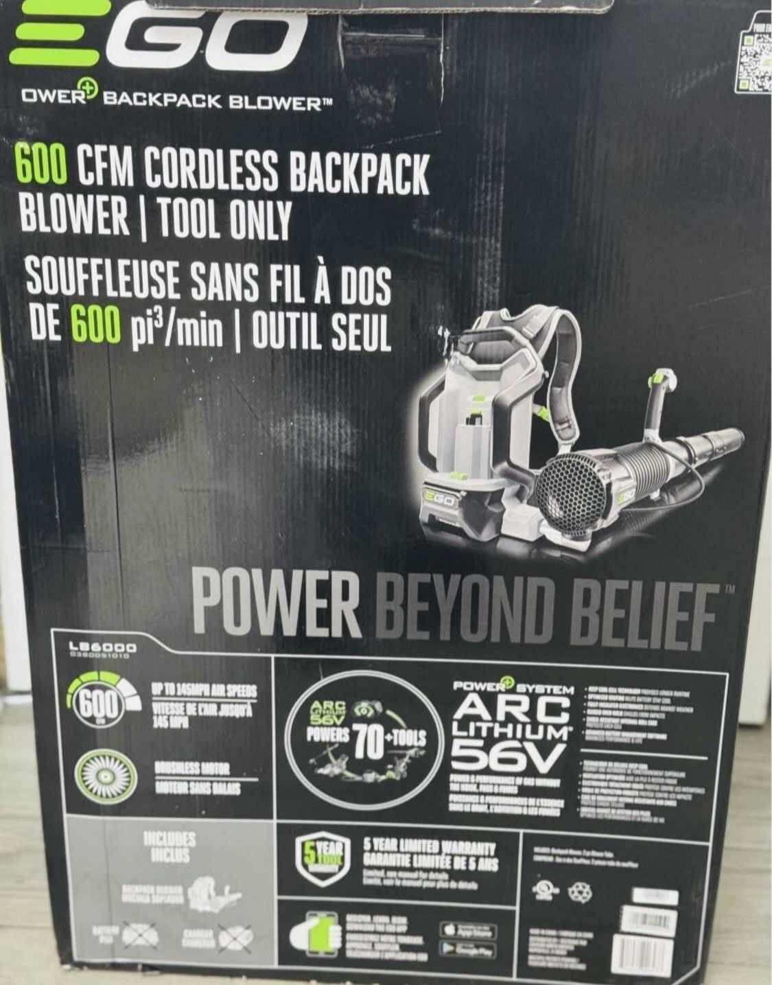 EGO POWER + Backpack Leaf Blower, Cordless Electric 600 CFM, Battery and Charger Not Included