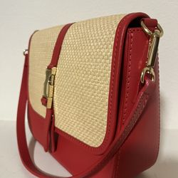 Red Purse, Shoulder Bag By Italian Designer Genuine Leather 