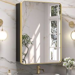 Keonjinn 24 x 32 Inch Gold Recessed Medicine Cabinets, Bathroom