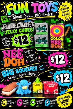 Needoh, Minecraft Cube, Squuezy Jumbo Squishys