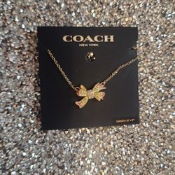 CUTE Coach Crystal Colorful Bow Necklace 