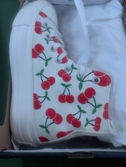 White High-Top Sneakers with Cherry Print