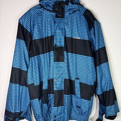 Billabong Jacket Mens XL Blue & Black Stripe Polyester Hood Full Zip Pointdry 8k