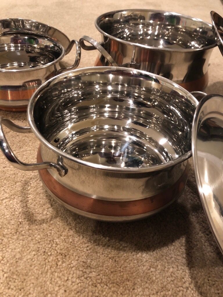 Indian-style Stainless Steel Serving Bowls with lids